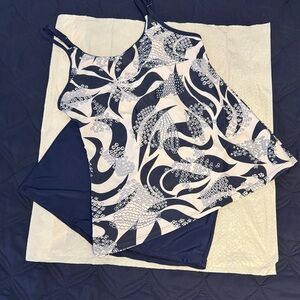 Navy and White Patterned Tankini Set